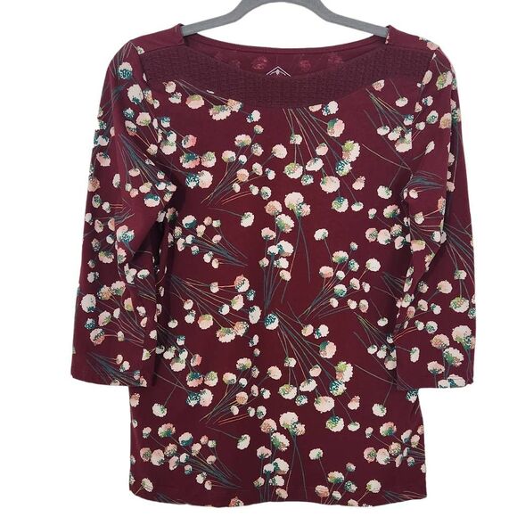 St. John's Bay Oxblood Floral Tee Size Small Burgundy Floral Top Floral T-Shirt - Picture 1 of 5